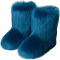 Womens Furry Faux Fur Booties Winter Warm Snow Ankle Boots Fuzzy Fluffy Furry Mid Calf Boots Outdoor Comfy Flat Shoes