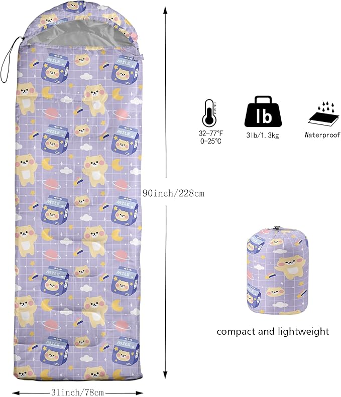 QOOMO Camping Sleeping Bags3 Season Warm &amp Cool WeatherLightweightWaterproof Sleeping Bags for Adults &amp KidsTravelingand OutdoorsCamping Gear Equipment