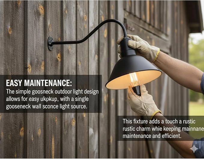 AGB101-AA11-MB Barn Lights Outdoor Fixture with Gooseneck Lamp - Classic Gooseneck Light Dome | Wall Mount RLM Design for Patios Gardens Entryways Garages Exterior Home Lighting