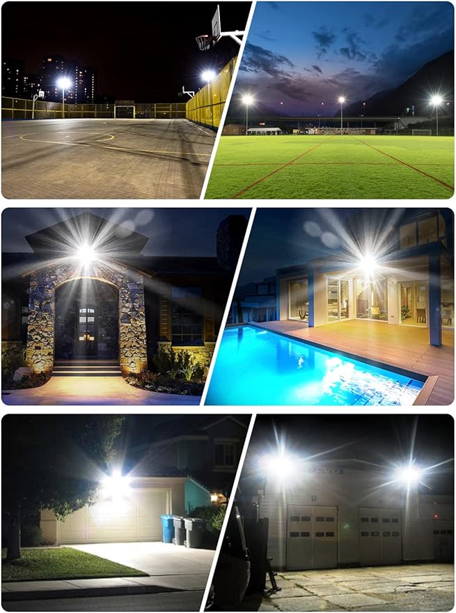 Viugreum 300W LED Flood Light 24000LM Super Bright Outdoor Work Stadium Lights 6000K Daylight White 1500W Halogen Equivalent IP66 Waterproof Security Floodlight for Garage Garden Lawn Yard