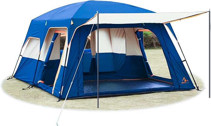 KTT Extra Large Tent 10-12-14 Person(B)Family Cabin Tents2 Rooms3 Doors and 3 Windows with MeshStraight WallWaterproofDouble LayerBig Tent for OutdoorPicnicCampingFamily Gathering