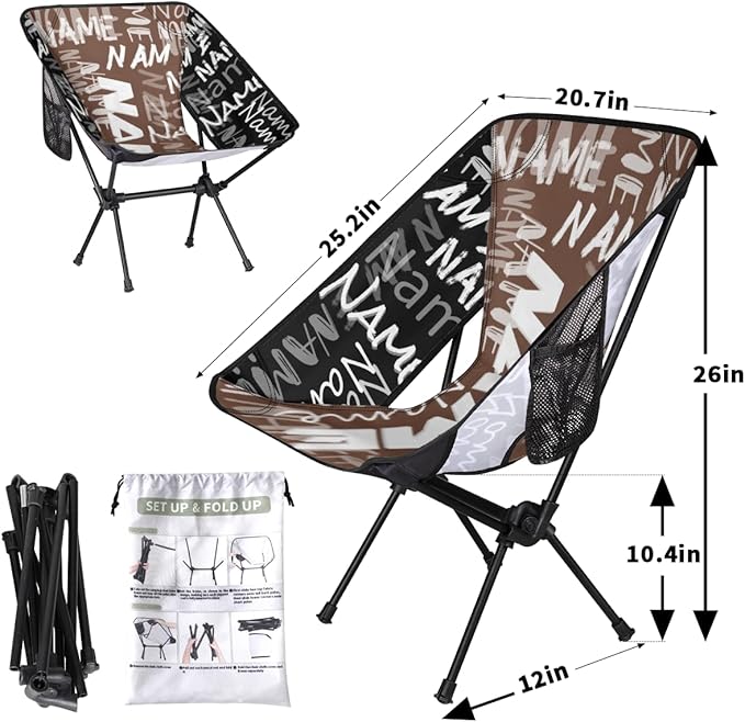 Personalized Portable Camping Chairs Customizable Compact Lightweight Backpacking Custom Outdoor Chair with Name for Motorcycle RV Travel