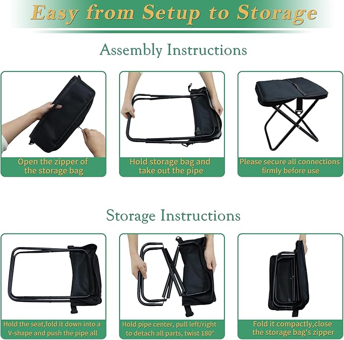 YANYUCB Portable Folding ChairUltralight Collapsible StoolCamping ChairHandbag Style Pocket Foldable Stool for Camping Travel Fishing Hiking and Outdoor Activities(Black)