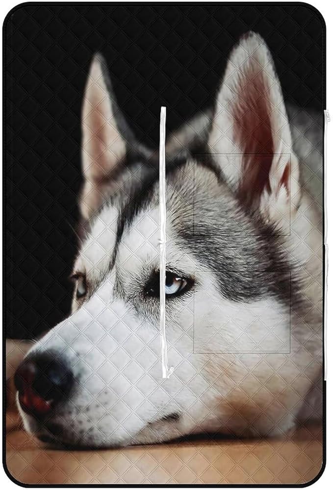 Husky Dog Beach Blanket Outdoor Packable Picnic Blanket with Zipper Folds Into Tote Bag Waterproof Picnic Mat Portable Beach Mat for Camping Hiking Festivals
