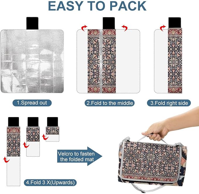 Vintage Ancient Turkish Pattern Waterproof Outdoor Picnic Blanket Sandproof Beach Mat for Camping Hiking Grass Travelling