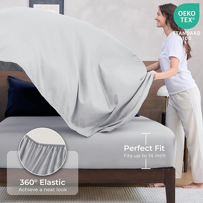 HEVUMYI King Comforter Set - 7-Piece All Season Bed in a Bag King Ultra Soft Bedding Set with Comforter Flat Sheet Fitted Sheet Pillowcases Pillow Shams Navy Blue &amp Light Grey