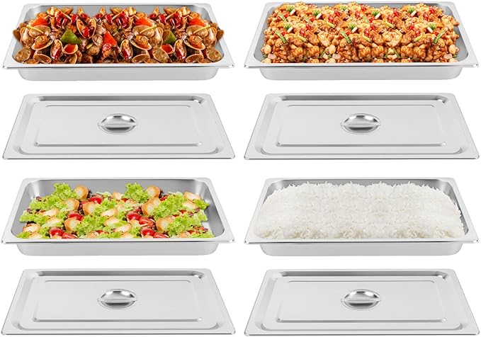 4 Pack Hotel Pan 2.5-Inch Deep Steam Table Pan with Lid 21.26 L x 12.6 W Hotel Pans Stainless Steel Pans Restaurant and Commercial Steam Tables