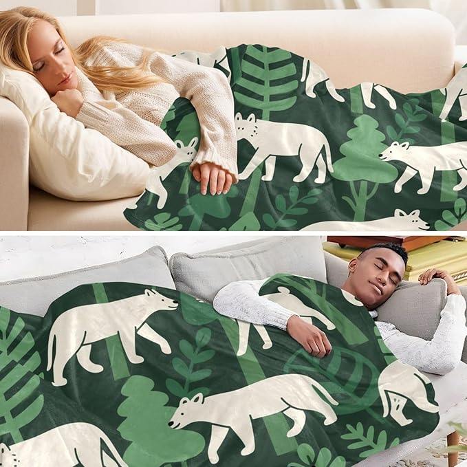Blanket For Living Room Jungle Animal Fox Green White Teen Throw Blanket 50 x 70 Inch