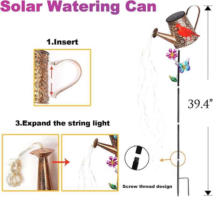 Solar Watering Can with Lights Outdoor Garden 41in Large Red Cardinal Garden Stake Lights Waterproof Decoration for Yard Lawn Pathway Gifts for Mom Grandma Women Birthday Gardening Gift