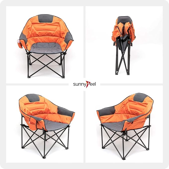 SUNNYFEEL Oversized Camping Chair Heavy Duty 500 LBS Portable Folding Chairs Orange Large Sofa Chair for Beach Trip Picnic Lawn Outdoor Camp Chair for Adults &amp Carry Bag