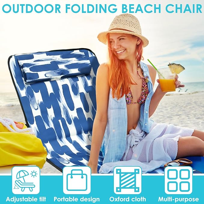 Sunbathing Recliner Portable Beach Mat Portable Beach Lounger Chair Sunbathing Lounge Chaise Oxford Cloth Beach Sun Chair Mat for Holidays Garden Camping Park