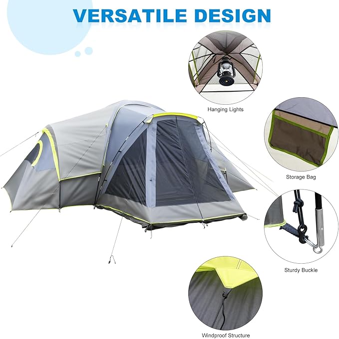 Outvita 8/10 Person Camping Tent Large 2 Room Family Tent with Weatherproof Instant Cabin Shelter with Rainfly &amp Carry Bag for Backpacking Hiking Car Traveling…