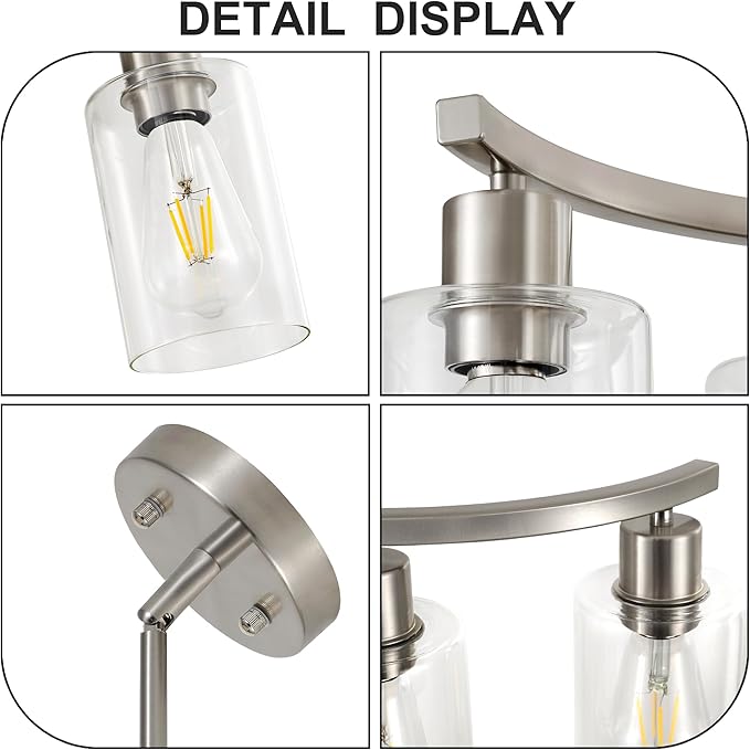 3 Light Brushed Nickel Dining Room Light FixtureModern Kitchen Chandeliers Over TableAdjustable Height Industrial Hanging Pendant Lights for Kitchen Island with Glass Shade