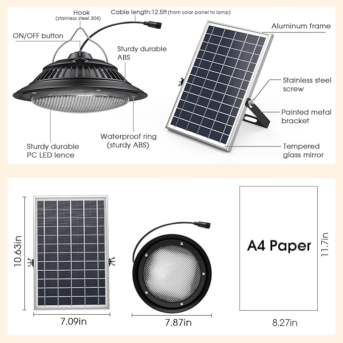 Solar Pendant Lights - Indoor/Outdoor Daytime &amp Night 3200K/4000K/6000K Solar Shed Light with ON/Off Switch &amp Remote Dimmable Hanging Chandelier Lights for Barn Porch Patio Chicken Coop