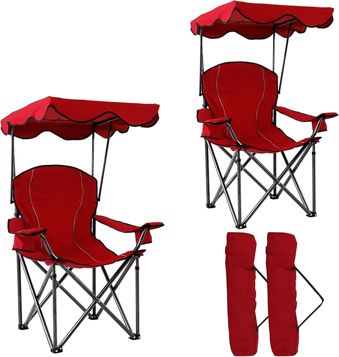 LET'S CAMP Camp Chair with Shade Canopy Folding Camping Recliner Chair with Carry Bag for Outdoor Camping Hiking Beach Heavy Duty 350 LBS