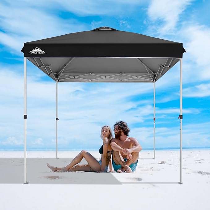 EAGLE PEAK Pop Up Canopy Tent with Wheeled Carry Bag 8 Stakes 4 Ropes Easy Set Up Tent Canopy 8x8 ft Black