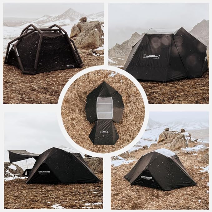 2025 Upgraded Crab 4P Canvas Inflatable Camping Tent with Rainfly Pump Groundsheet TPU Door Easy Setup Blow Up Air Tent for Camping Air Tent with Mesh Skylight Windows&ampDoors