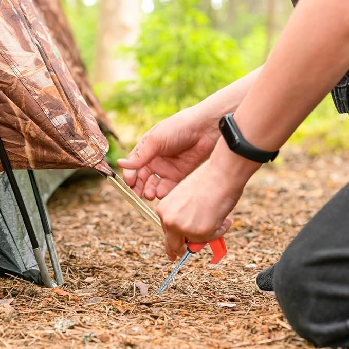 VILLCASE Rotating Plastic Head Threaded Tent Stakes 20cm Bright Screw-in Camping Pegs 10pcs with 1 Sleeve for Outdoor Tent Accessories
