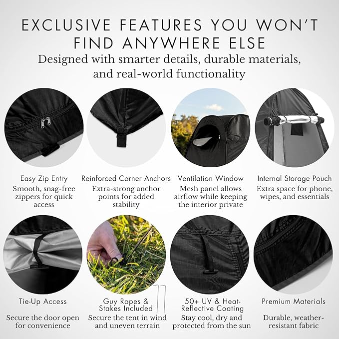 Portable Pop-Up Privacy Tent – Black/Green &amp Carry Bag. Outdoor Shower Toilet and Changing shelter. Water-Repellent Compact UV-Protective. Privacy Tent for Camping Beach Hiking and Festival