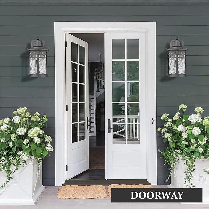 Darkaway 2pcs Large Outdoor Porch Lights Wall Mount 15inch Outside Light Fixtures Sconces Wall Lighting with Water Ripple Glass Waterproof Exterior Lights for Patio Yard Garage