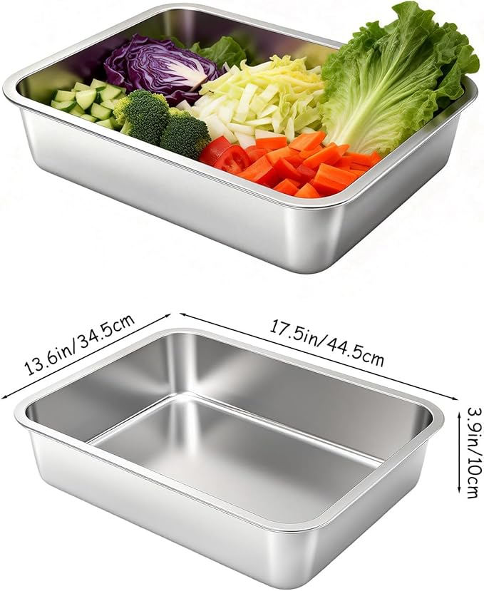 Stainless Steel Commercial Bus Tubs 2 Pack 12 Liter Stainless Steel Dish Pan Commercial Bus Tubs Food Storage Container for Catering Marinating Dishwashing
