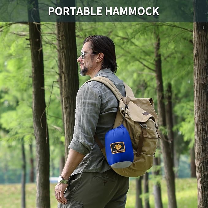 Camping Hammock with NetPortable Lightweight Double Hammocks with Tree Straps and Solid D-Shape CarabinersParachute Nylon Hammock for Backpacking Beach Backyard Patio Hiking Blue&ampGrey