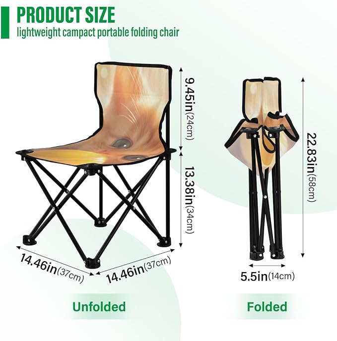 Cute Cat Portable Camping Chairs Folding Chair - Durable Oxford Fabric Lightweight Iron Frame Easy Fold Design - Ideal for Outdoor Activities Camping Fishing and Travel