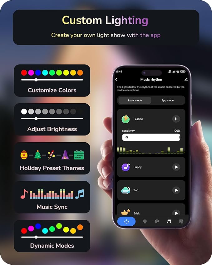 EDISHINE 60ft Permanent Outdoor Lights 40 LED Eave Light with App/Remote Smart Rainbow RGBW Holiday Light with 50 Scene Modes IP67 Waterproof for House Compatible with Alexa Google Assistant