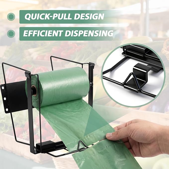 Moxweyeni Narrow Produce Roll Rack for Plastic Bags Holder Organizer 7 x 10 x 8 Inches Wall-Mountable Dispenser Rack with Removable Rod for Kitchen Supermarket Grocery And Store