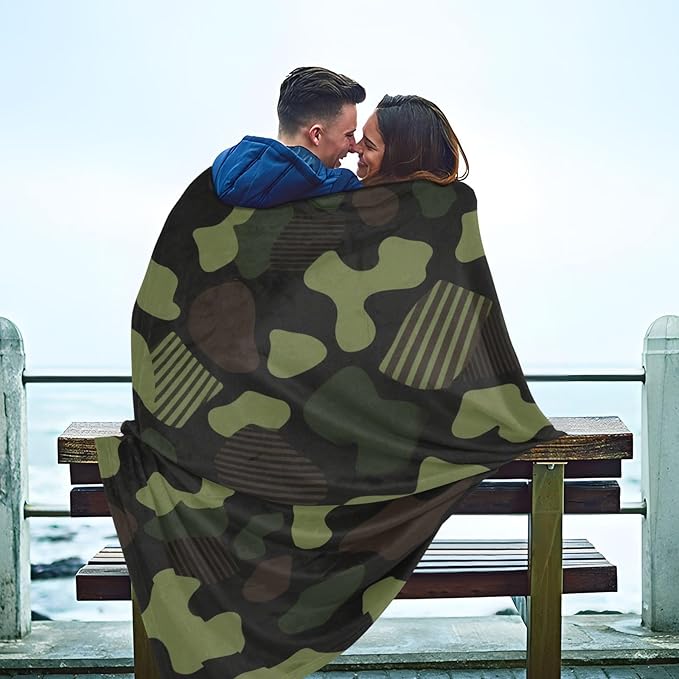 Throw Blanket For Couch Army Camouflage Black Green Line Blankets For Adults 50'' x 70''
