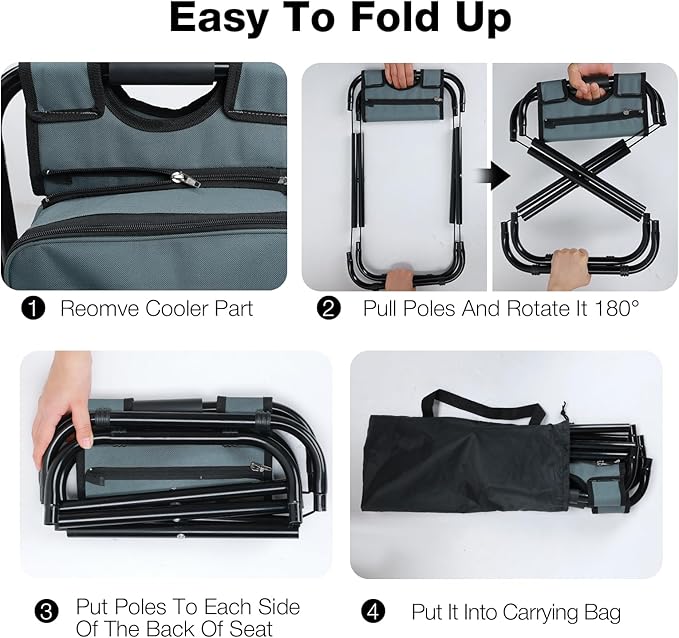 Portable Backpack Stool Cooler Chair for Adults Heavy Duty 350lbs Lightweight Folding Detachable Large Camping Seat Backpack Cooler Chair for Fishing Hunting Travel