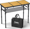 Anbte 3ft Camping Table Foldable with Storage Net and Bag 3 Adjustable Heights High 27.5 Aluminum Camping Table Portable for Outdoor Indoor Backyard BBQ Cooking Party Picnic Beach Light Oak Grain
