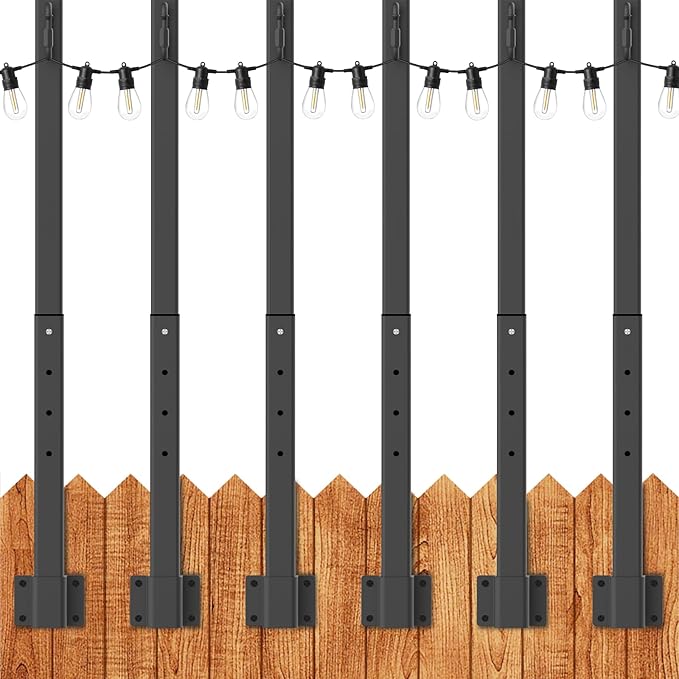 LETIANPAI 2.8Ft String Light Poles 6 PackLight Poles for Outside LightsOutdoor with Fence Brackets Hanging LightsMetal Stand Deck Patio Backyard