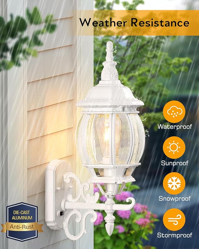 VIANIS Outdoor Wall Sconce White Dusk to Dawn Outdoor Lighting Wall Mounted 100% Aluminum Waterproof Exterior Front Porch Light Fixture for House Modern Outside Lantern Lights for Garage Lamp