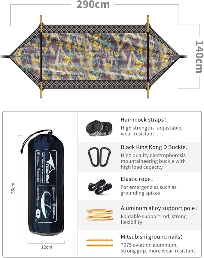 Camping Hammock Tent with Mosquito Net and Sunshade Extra Large for 2 Person Lightweight Hanging Hammocks Tree Straps Bivvy Ground Tent for Outside Hiking and Travel