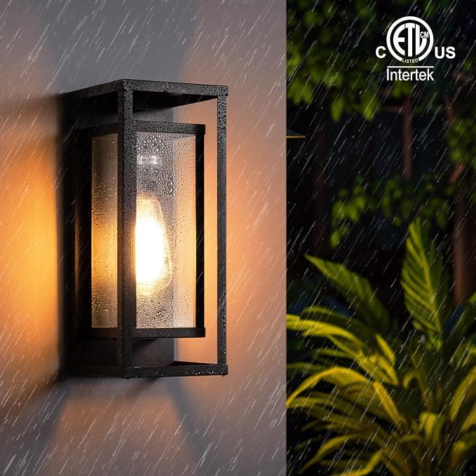 mirrea 14 Dusk to Dawn Outdoor Wall Sconce 1 Light in Matte Black Rectangular Metal Frame and Clear Glass Shade Waterproof Porch Light Patio Light