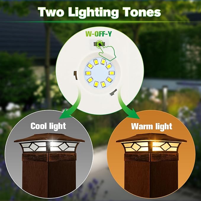 Solar Post Cap Lights Outdoor 6pack Waterproof Solar Powered Deck Fence Post Lights for 4x4 Wood/Vinyl Posts Solar Outdoor LED Light with Cool/Warm Lighting Decorate Garden Patio Porch…