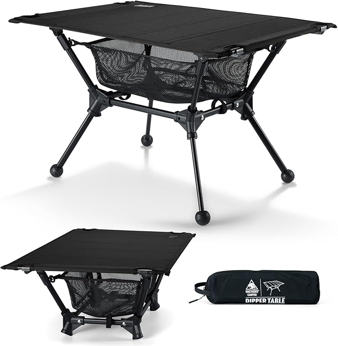 ONETIGRIS Dipper Camping Table Lightweight Portable Folding Table with Mesh Storage Net High/Low Options Ideal for Camping Hiking Tailgating Beach Picnic Travel Backyard