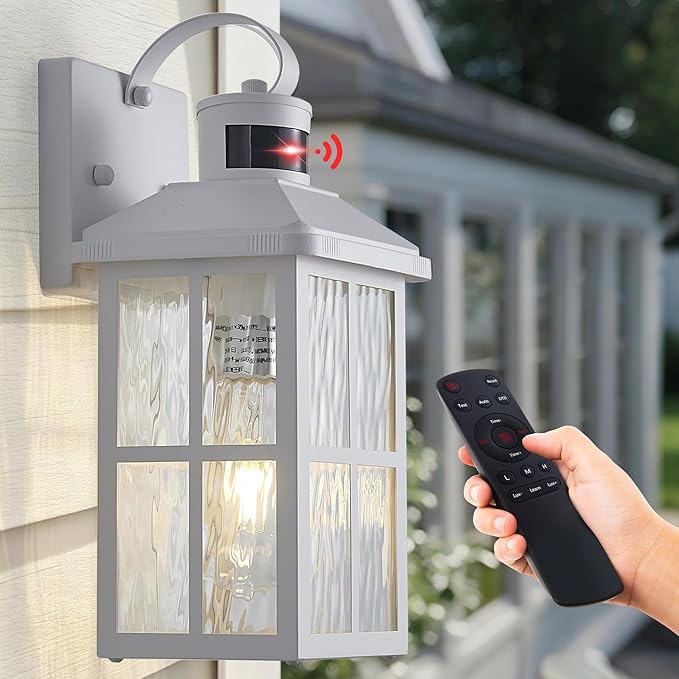 Motion Sensor Porch Lights Outdoor with Remote Dusk-to-Dawn Exterior Lighting Fixtures 4 Modes &amp Weatherproof Outdoor Wall Lights - Ideal for Porch Patio Entryway Garage