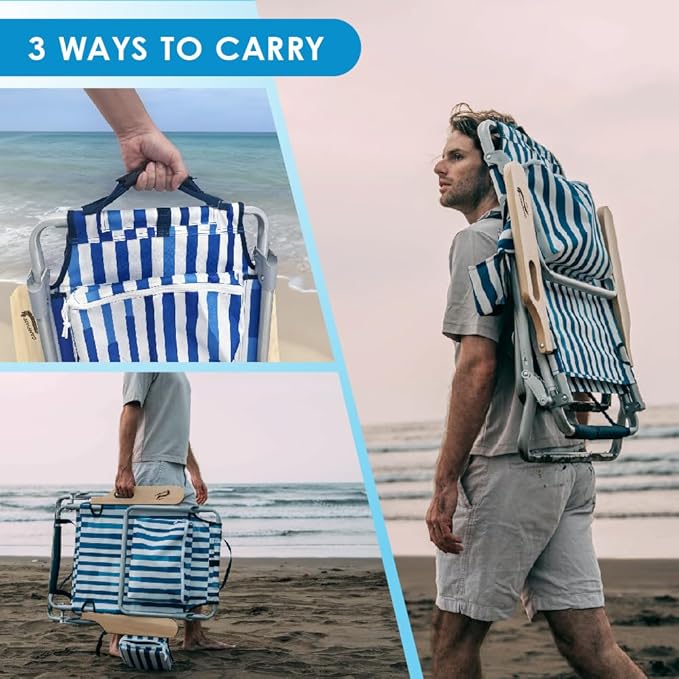 Low Profile Reclining Beach Chair for Adults Supports 300lbs| Oversized Backpack Beach Chair with 5 Adjustable Positions for Outdoor Concert Travel Festival Camping