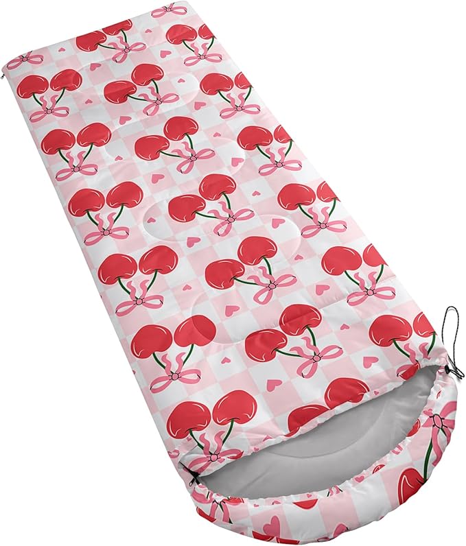 Pink Bow Sleeping BagGirly Princess Bowknot Camping Bag for Girls KidsPink and White Striped Lightweight Warm Portable Outdoor Indoor-Waterproof Cold Weather Resistant for Camping Hiking