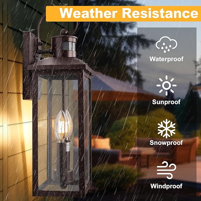 Large Exterior Sconce Motion Sensor 18 Bronze Dusk to Dawn Exterior Light 2-Light Brown Outdoor Light Fixture Aluminum Outdoor Dusk to Dawn Light with E12 Socket for Porch House Door Garage