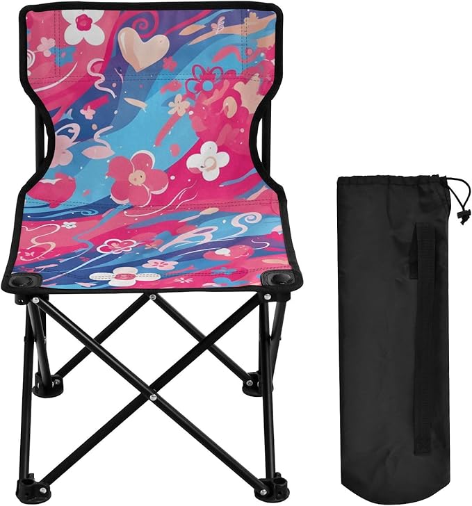 Flowing Flower Portable Camping Chairs Folding Chair - Durable Oxford Fabric Lightweight Iron Frame Easy Fold Design - Ideal for Outdoor Activities Camping Fishing and Travel