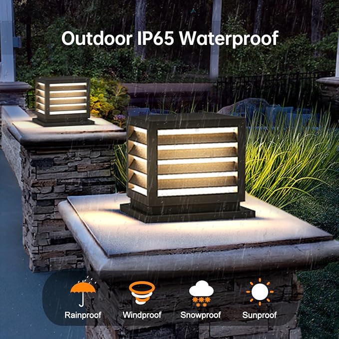 Outdoor Post Cap Lights 15.7 × 13.4 Modern Luxury Post Lantern Matte Black IP65 Waterproof Stainless Steel Exterior Column Light for GardensYardsBalconiesPassages or Entrancesetc