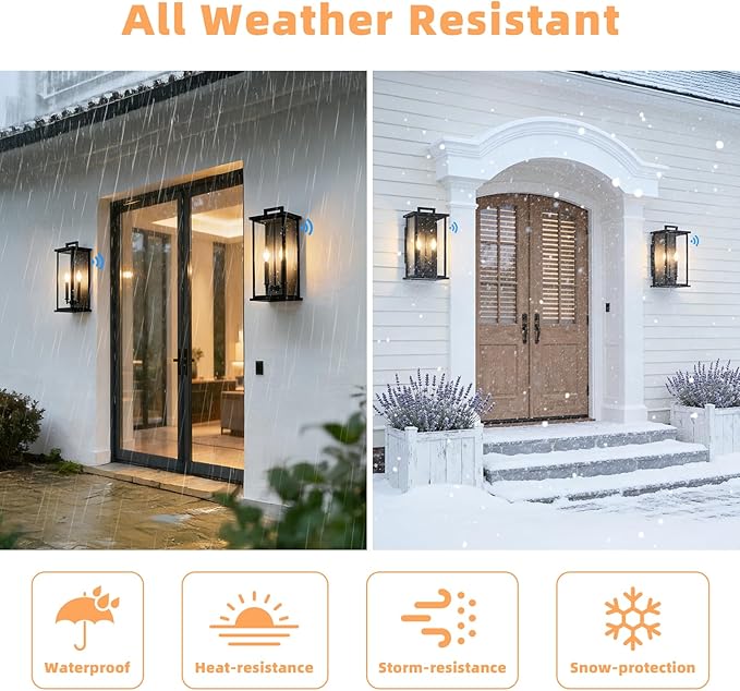 Large Exterior Lighting FixturesDusk to Dawn Black Outdoor Lanterns for Front Porch Modern Outside Wall Lights for HouseGaragePatio with GlassWaterproofE12 Base1 Pack 20 H*9 L*7.5 W