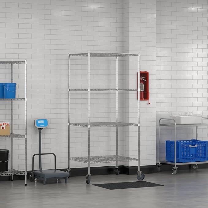 Commercial NSF Listed Chrome Mobile Wire Shelving Kit 30 x 36 x 80 with 4 Shelves Perfect for Warehouse Walk-in Refrigerator Freezer Grocery Store Restaurant Dishroom