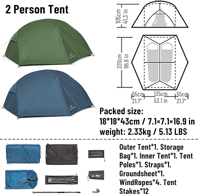 Naturehike 2025 Mongar Pro/Base Camping Tent 1-3 Person Ultralight Backpacking Tent 20D Nylon 3 Season Waterproof Mongar 2 Person Hiking Tent for Backpacker Trip Solo Camping