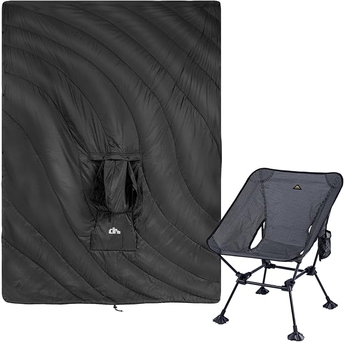iClimb 1 Hooded 3M Thinsulate Insulation Warm Blanket and 1 Anti-Sinking Large Feet Chair Bundle Ultralight Compact for Adults Outdoor Backpacking Hiking Camping Beach Concert Sporting Events