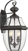 Quoizel Newbury 20 Outdoor Wall Lantern 2-Light Medici Bronze with Clear Beveled Glass E12 Base French Country Style