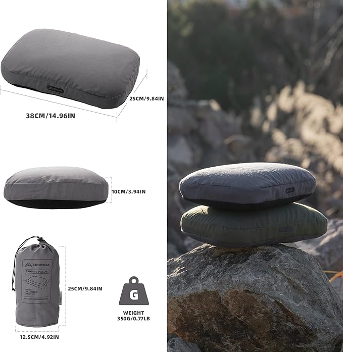 BISINNA Camping Memory Foam Pillow Ultralight Travel Pillow Backpacking Pillow with Removable Cover Ergonomic Neck Lumbar Support for Outdoor Camp Sport Hiking Backpacking Sleep (Gray)